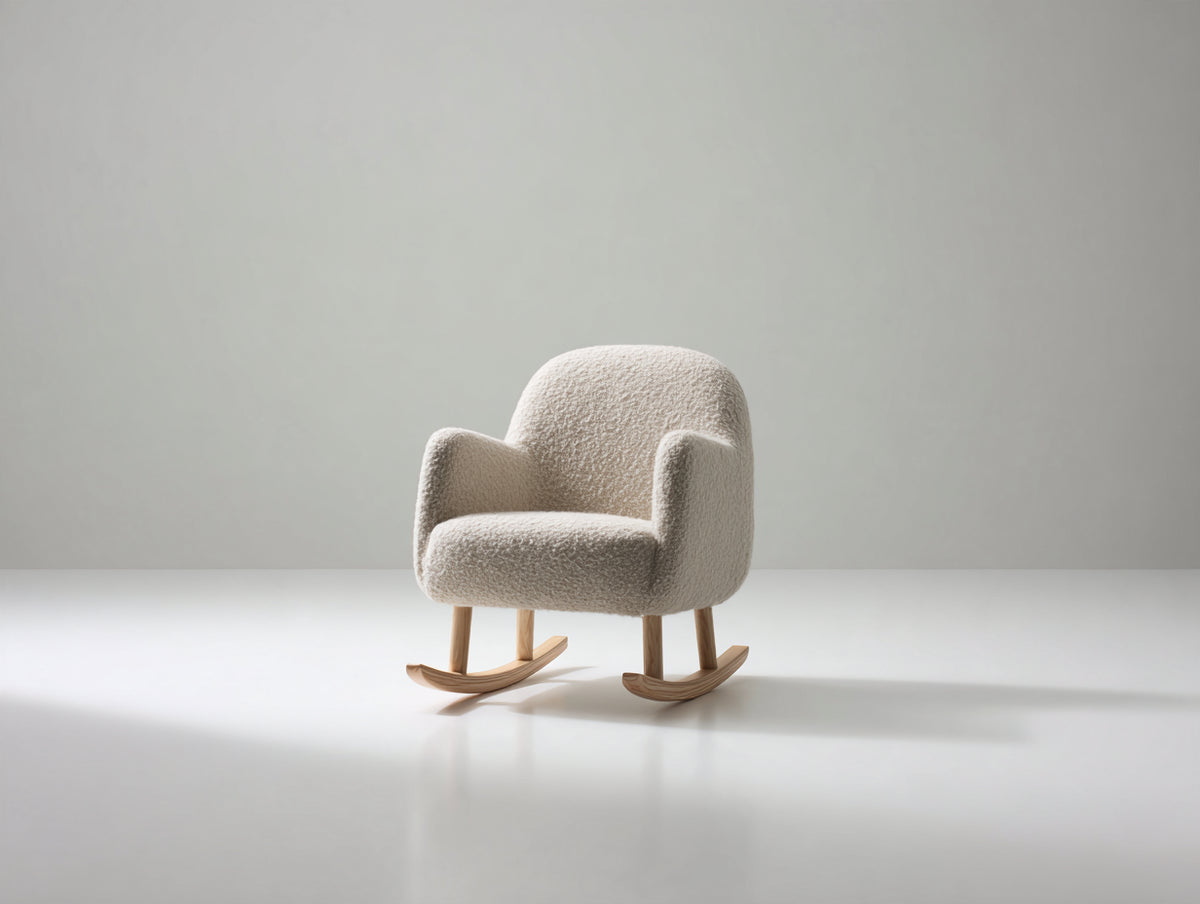 Fauteuil à bascule - tissu bouclé-bois - 78 x 74 x 86 cm - crème-bois naturel - design moderne aux lignes arrondies