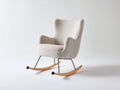 Fauteuil à bascule - tissu bouclé-métal-bois - 88 x 82 x 106 cm - crème-noir-bois naturel - design contemporain enveloppant