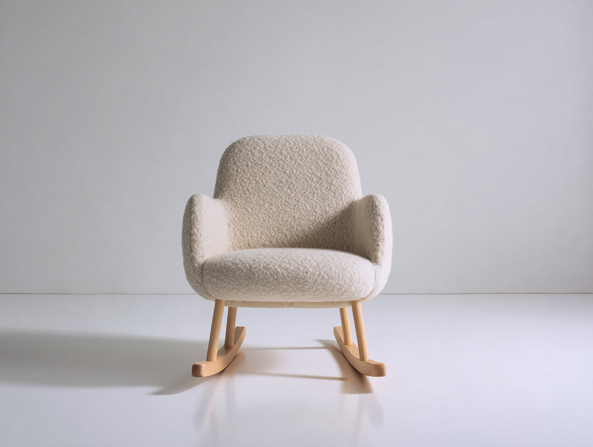 Fauteuil à bascule - tissu bouclé-bois - 80 x 76 x 88 cm - crème-bois naturel - design moderne compact