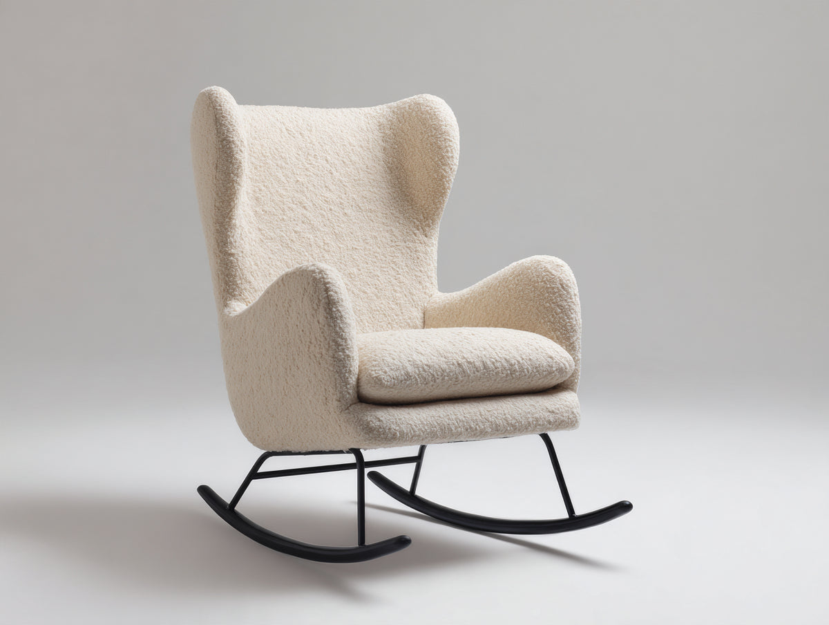 Fauteuil à bascule - tissu bouclé-métal - 92 x 84 x 108 cm - crème-noir - design contemporain à dossier haut