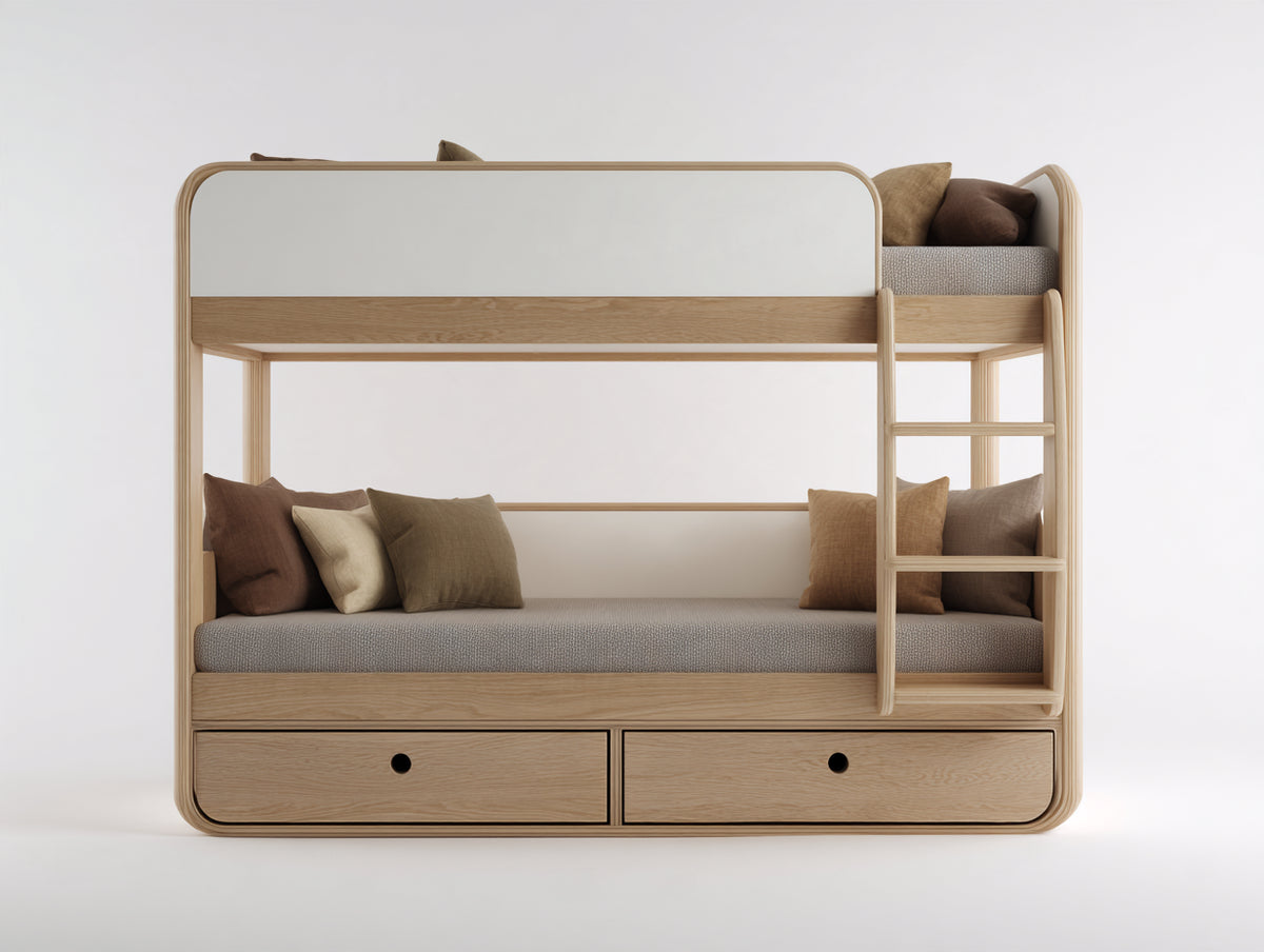 Lits superposés - bois - 210 x 105 x 175 cm - naturel-blanc - style contemporain