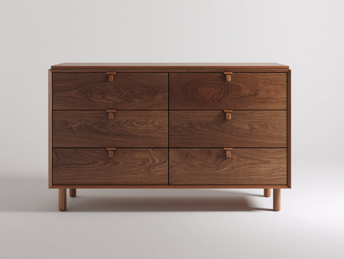 Commode - bois - 145 x 45 x 82 cm - brun noyer - style milieu du siècle
