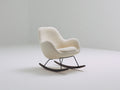 Fauteuil à bascule - tissu bouclé-métal-bois - 83 x 81 x 95 cm - crème-noir-bois foncé - design moderne compact