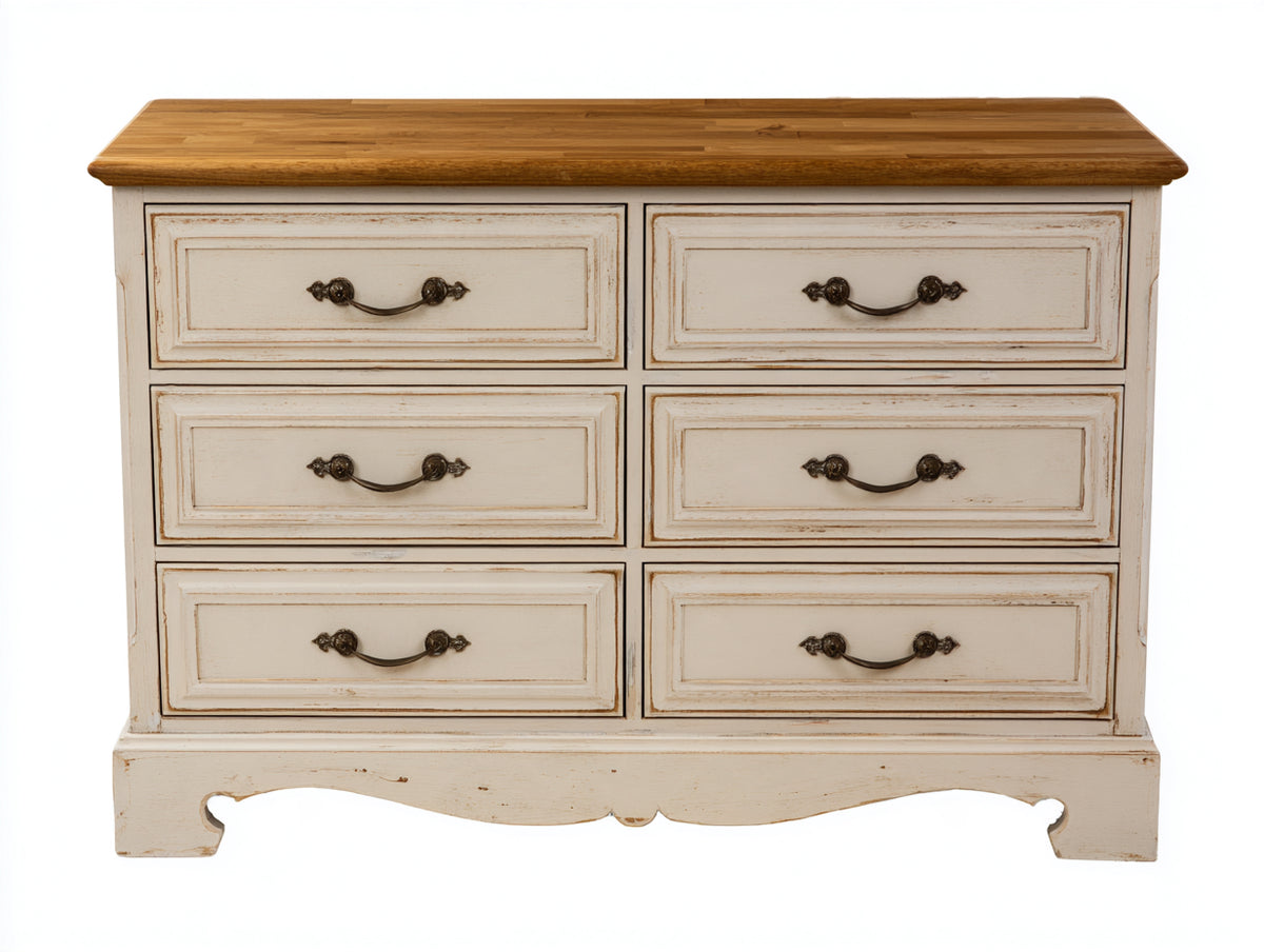 Commode - bois-métal - 120 x 45 x 85 cm - blanc cassé-naturel - style campagne vintage