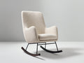 Fauteuil à bascule - tissu bouclé-métal-bois - 89 x 83 x 107 cm - crème-noir-bois foncé - design contemporain à dossier haut