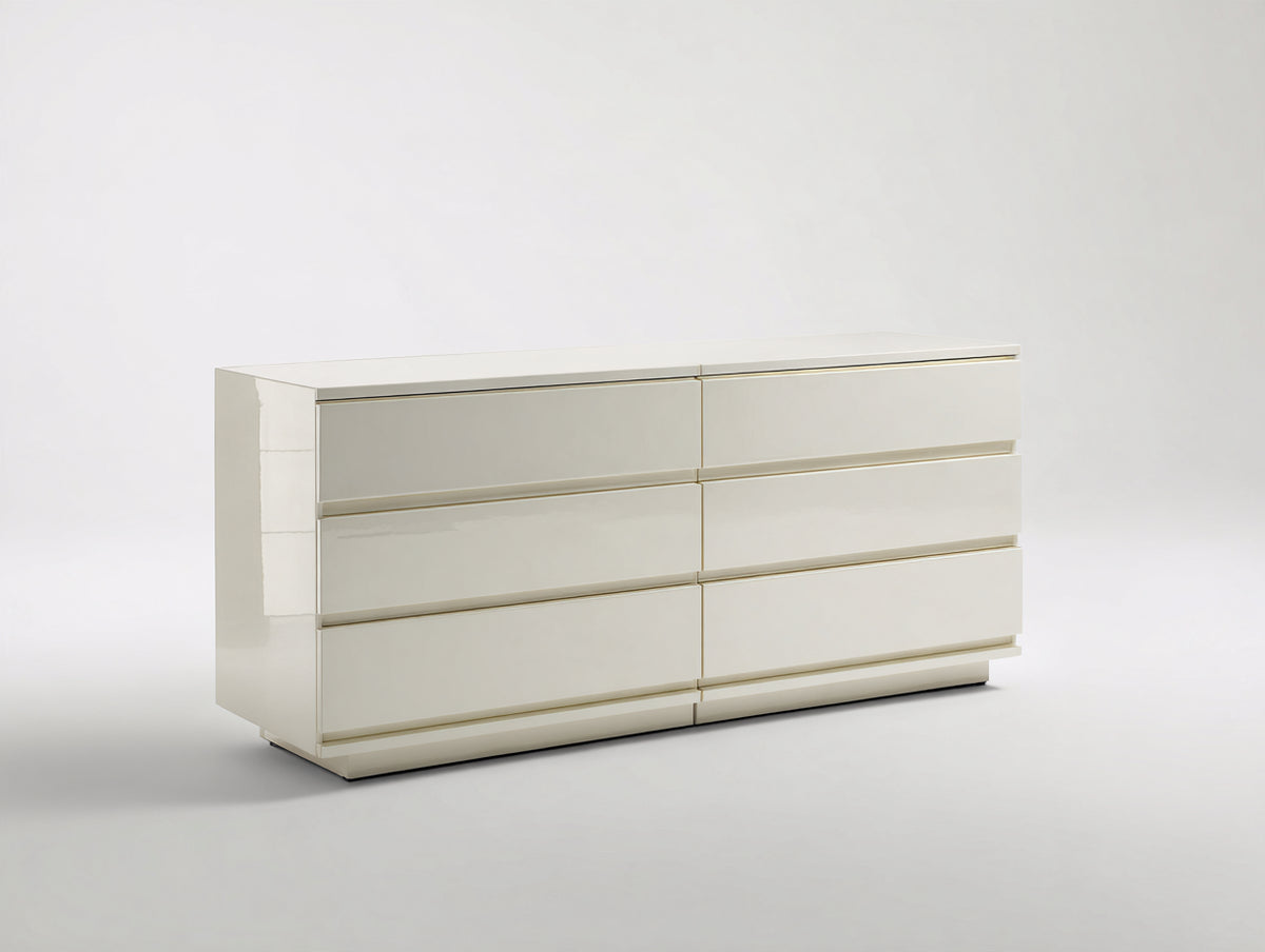 Commode - panneaux de bois - 160 x 45 x 78 cm - blanc cassé-doré - style moderne