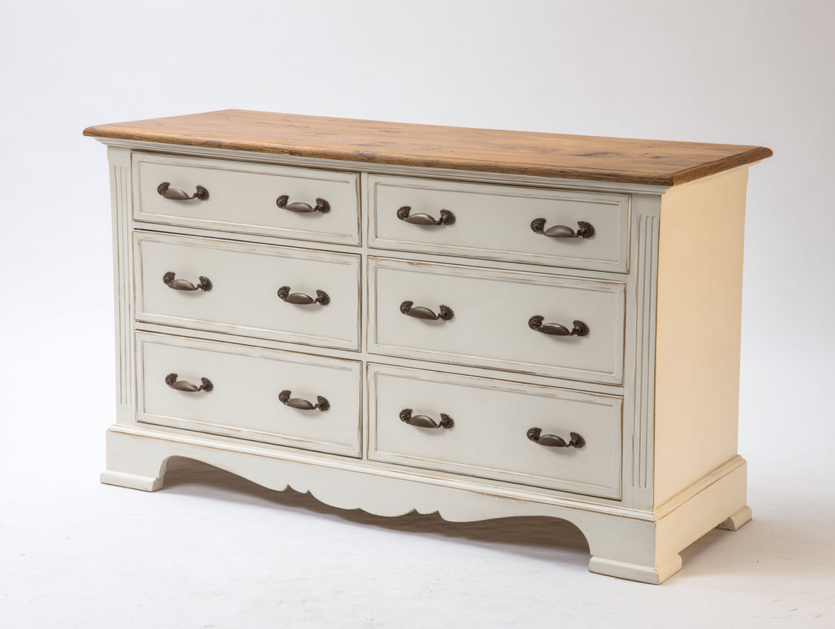 Commode - bois-métal - 145 x 48 x 88 cm - blanc cassé-naturel - style campagne vintage