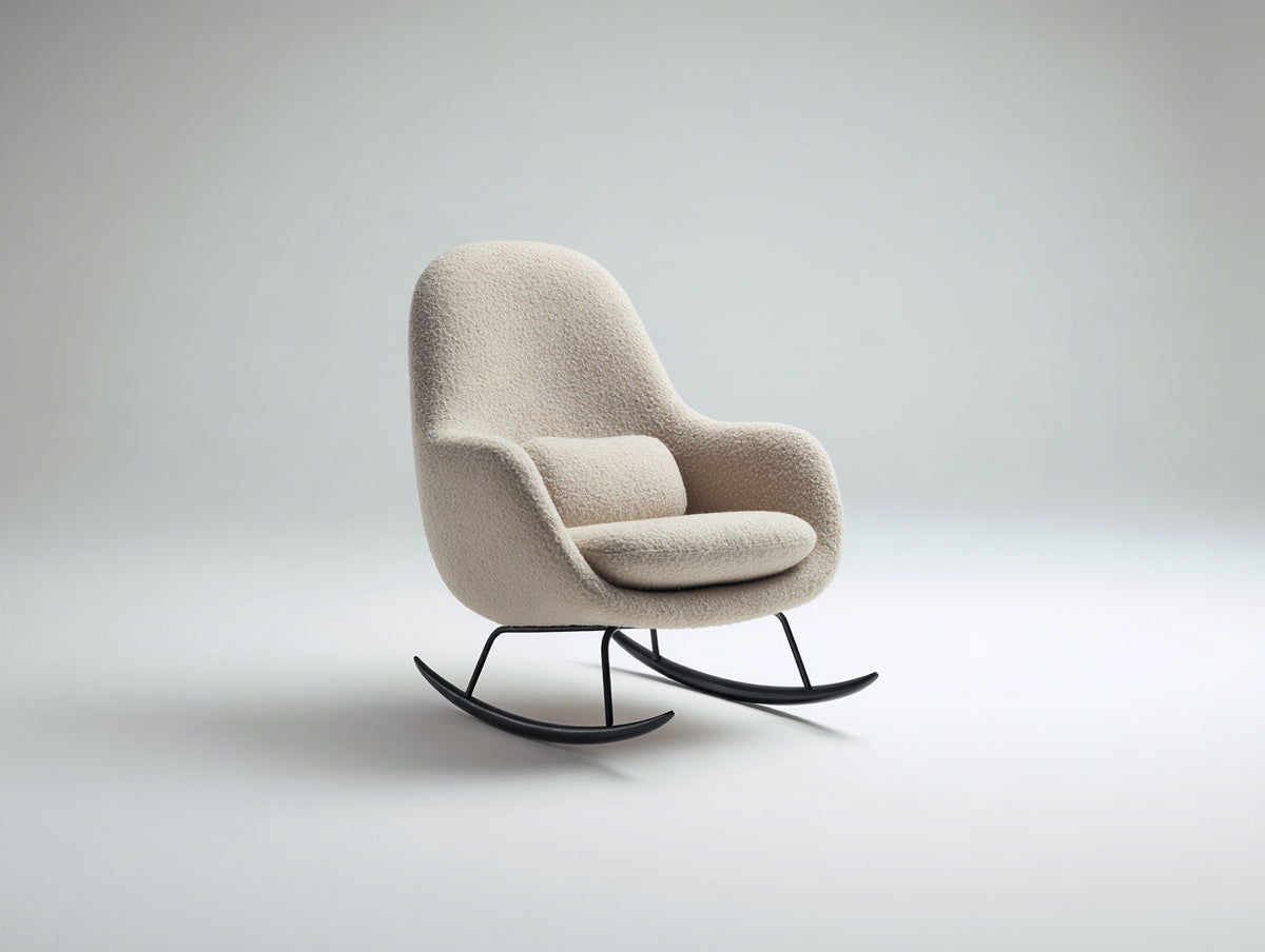 Fauteuil à bascule - tissu bouclé-métal - 84 x 81 x 98 cm - crème-noir - design moderne enveloppant
