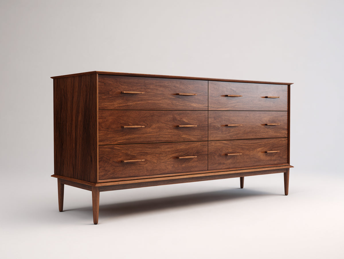 Commode - bois - 165 x 48 x 88 cm - brun noyer - style milieu du siècle