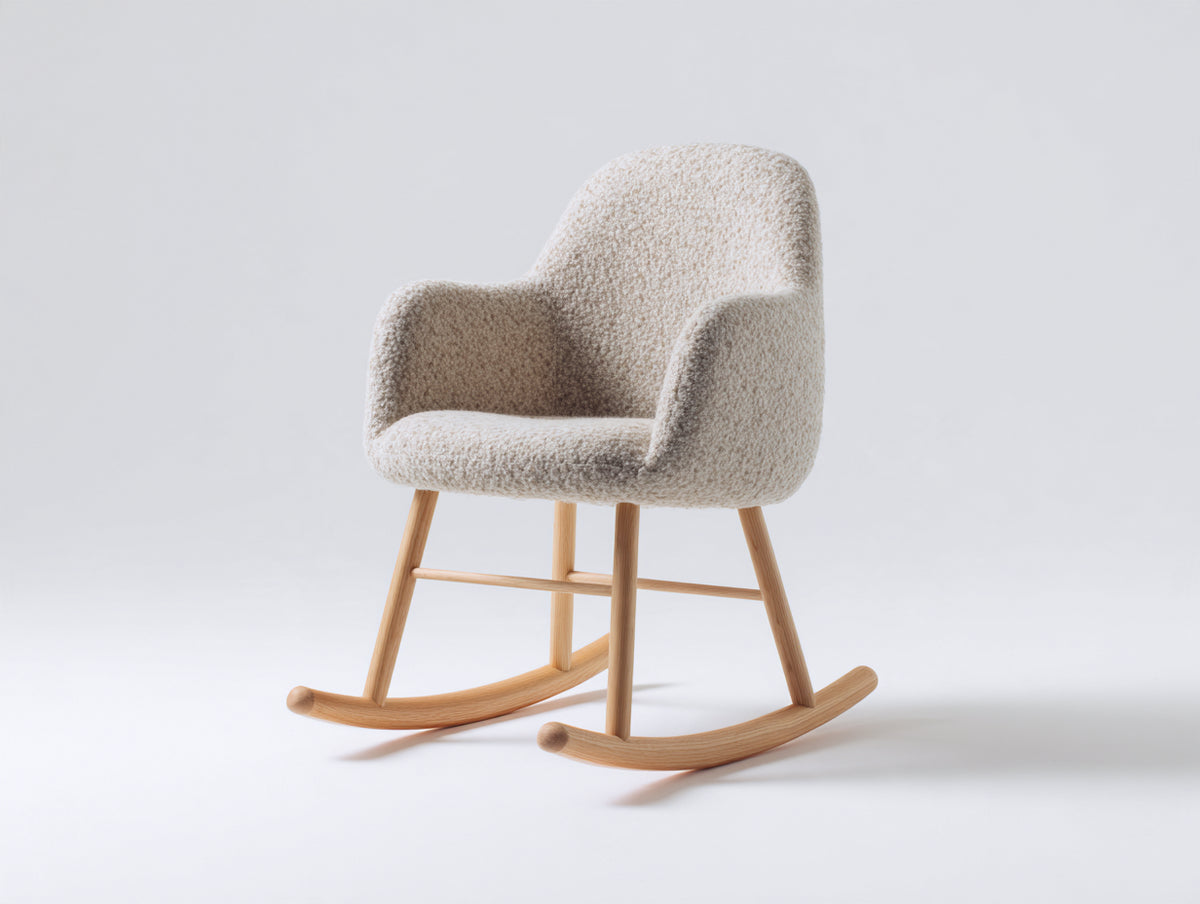 Fauteuil à bascule - tissu bouclé-bois - 81 x 77 x 99 cm - crème-bois naturel - design moderne à dossier haut