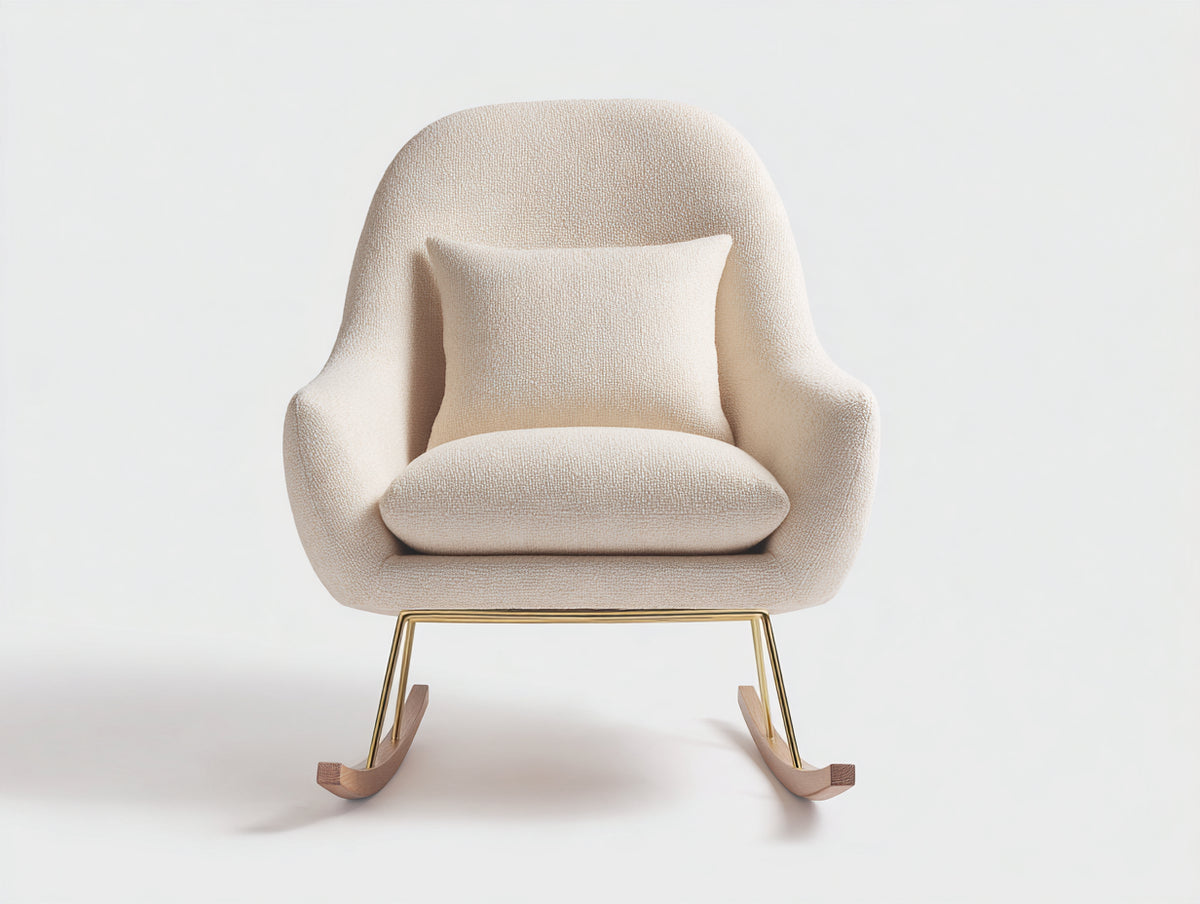 Fauteuil à bascule - tissu texturé-métal-bois - 86 x 82 x 96 cm - crème-doré-bois naturel - design contemporain épuré