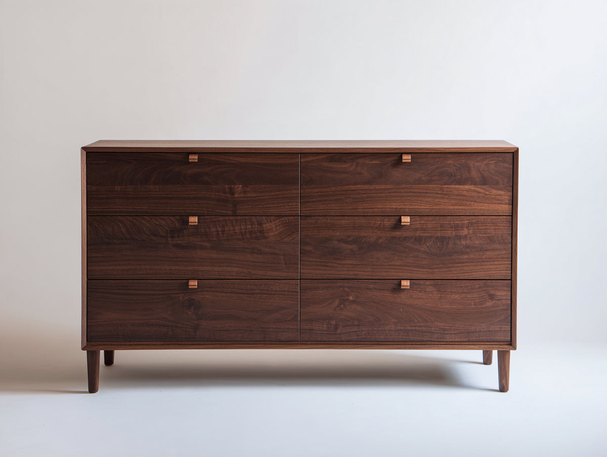 Commode - bois - 150 x 45 x 82 cm - brun noyer - style milieu du siècle