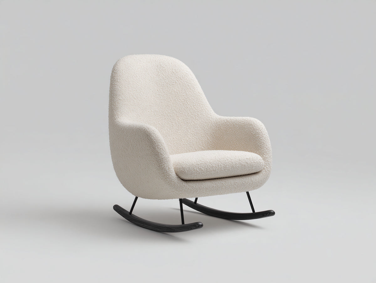 Fauteuil à bascule - tissu bouclé-métal - 78 x 82 x 96 cm - crème-noir - design moderne