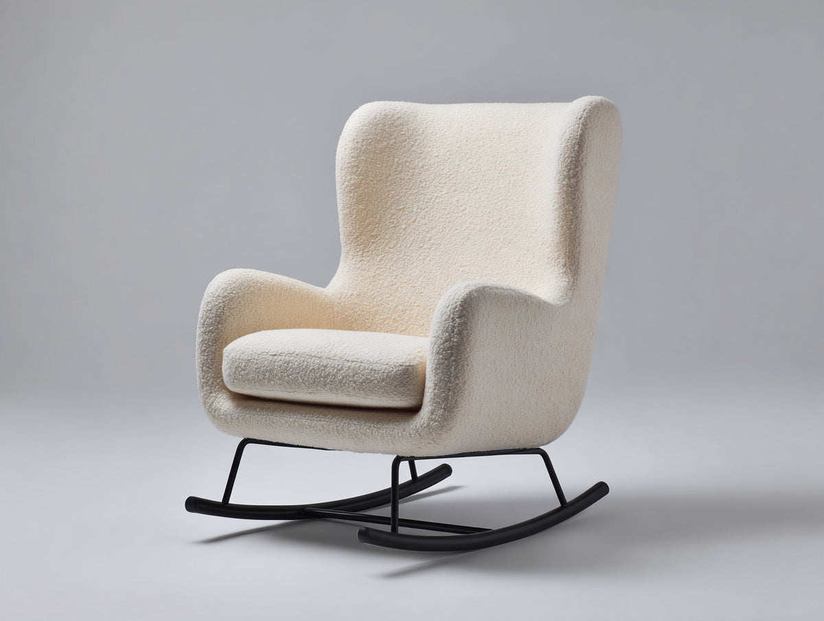 Fauteuil à bascule - tissu bouclé-métal - 88 x 82 x 102 cm - crème-noir - design moderne enveloppant