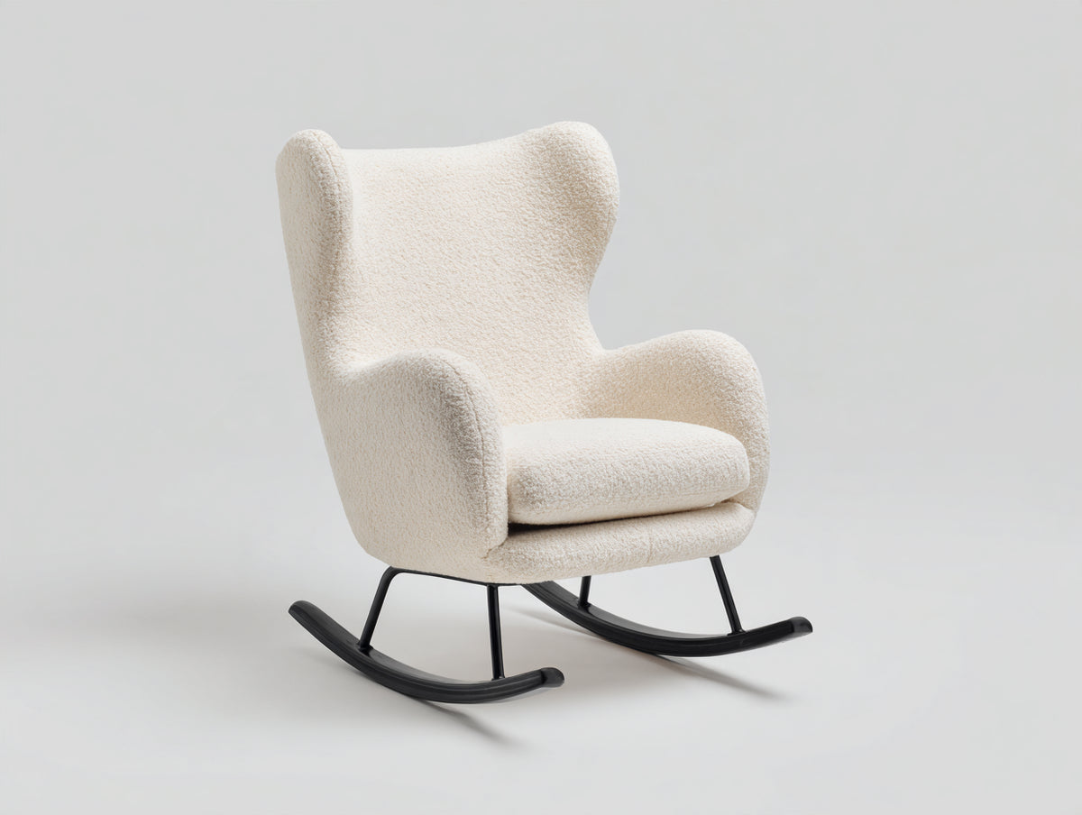 Fauteuil à bascule - tissu bouclé-métal - 90 x 80 x 105 cm - crème-noir - design contemporain à dossier haut