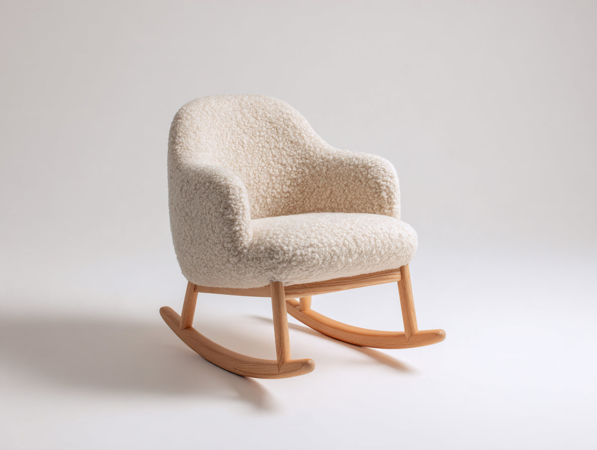 Fauteuil à bascule - tissu bouclé-bois - 82 x 78 x 87 cm - crème-bois naturel - design contemporain enveloppant